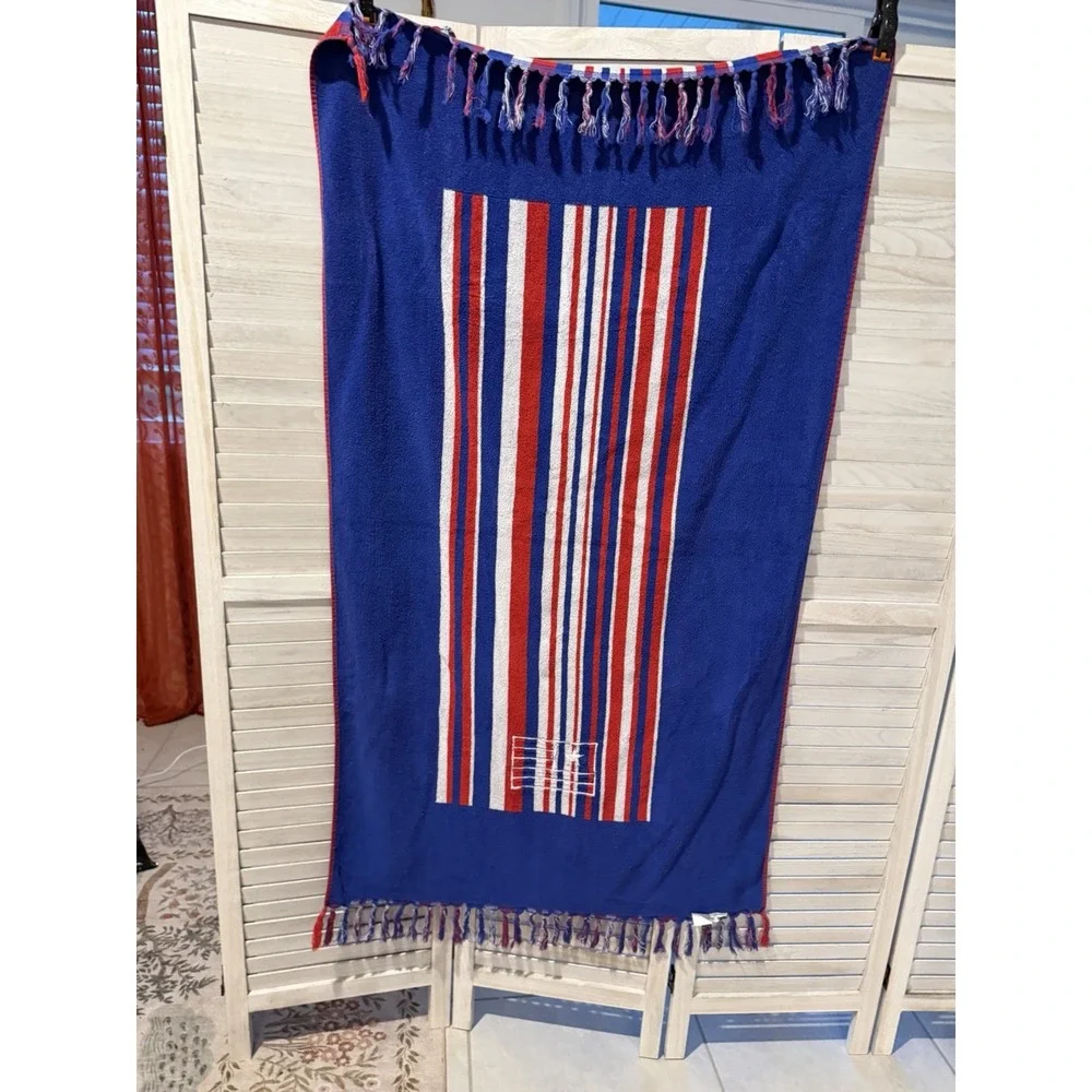 Tropical Escape Liberia Flag Beach Towel 100% Cotton Red White Blue Fringe 53
